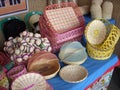 Hats and baskets made of Ã¢â¬ÅpurunÃ¢â¬Â, traditional handicrafts typical of the Ã¢â¬ÅbanjarÃ¢â¬Â tribe Royalty Free Stock Photo